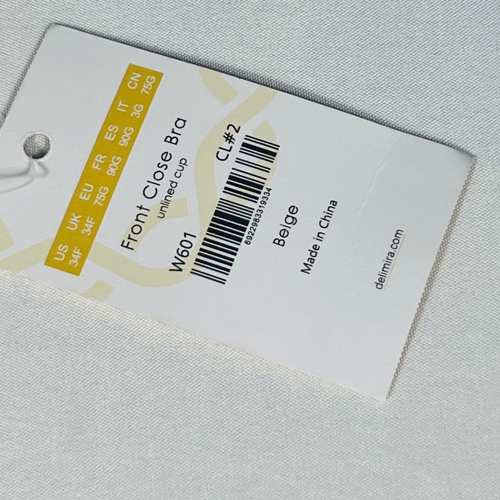 Delimira Front Close Bra W601 Beige Unlined Underwire Racerback 34F NWT - Picture 2 of 3